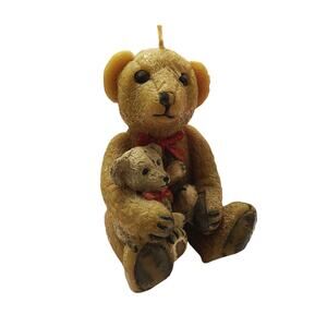 Vintage Teddy Bear Shaped Candle Brown Carved Table Decoration Decor0